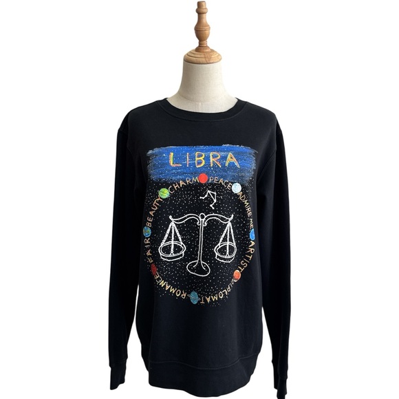 Anthropologie Unfortunate Portrait Libra Horoscope Sweatshirt Black Multi Small - Picture 1 of 9